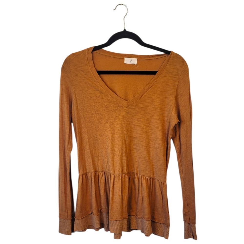 t.la Burnt Orange Layered Peplum Cotton Modal Blouse Women's Size S
